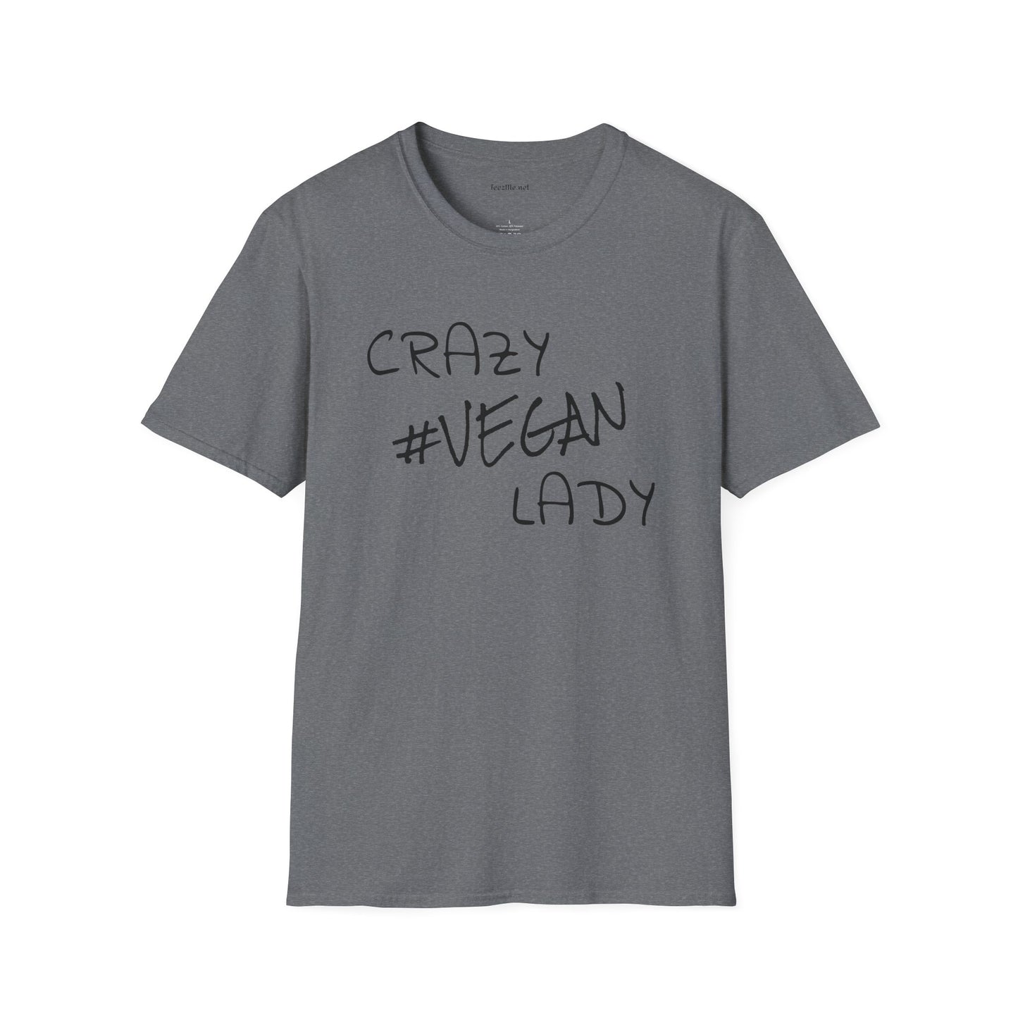 Crazy #Vegan Lady Unisex Softstyle T-Shirt 100% Cotton Graphic