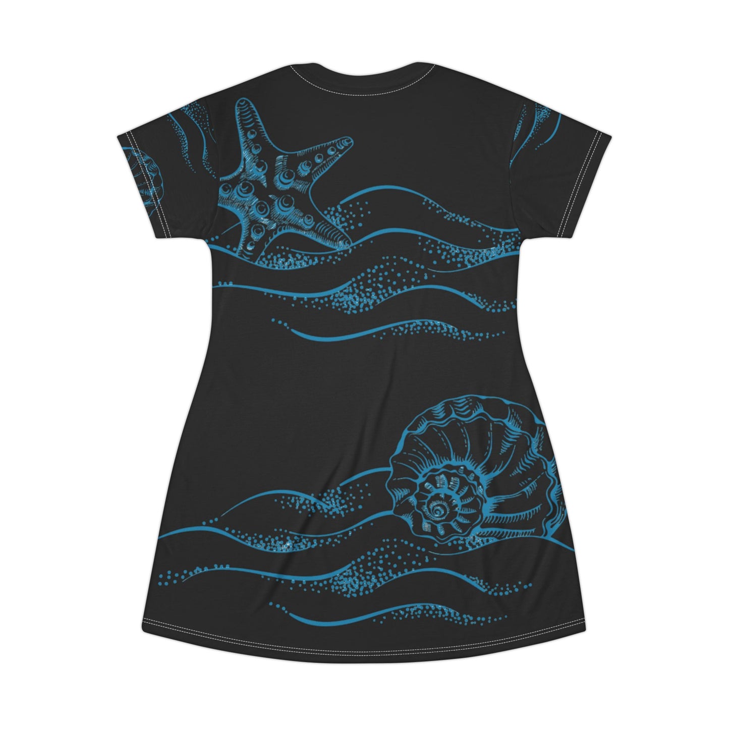 Beach Shells Dress/Cover-up (Black) - T-Shirt Dress (AOP)