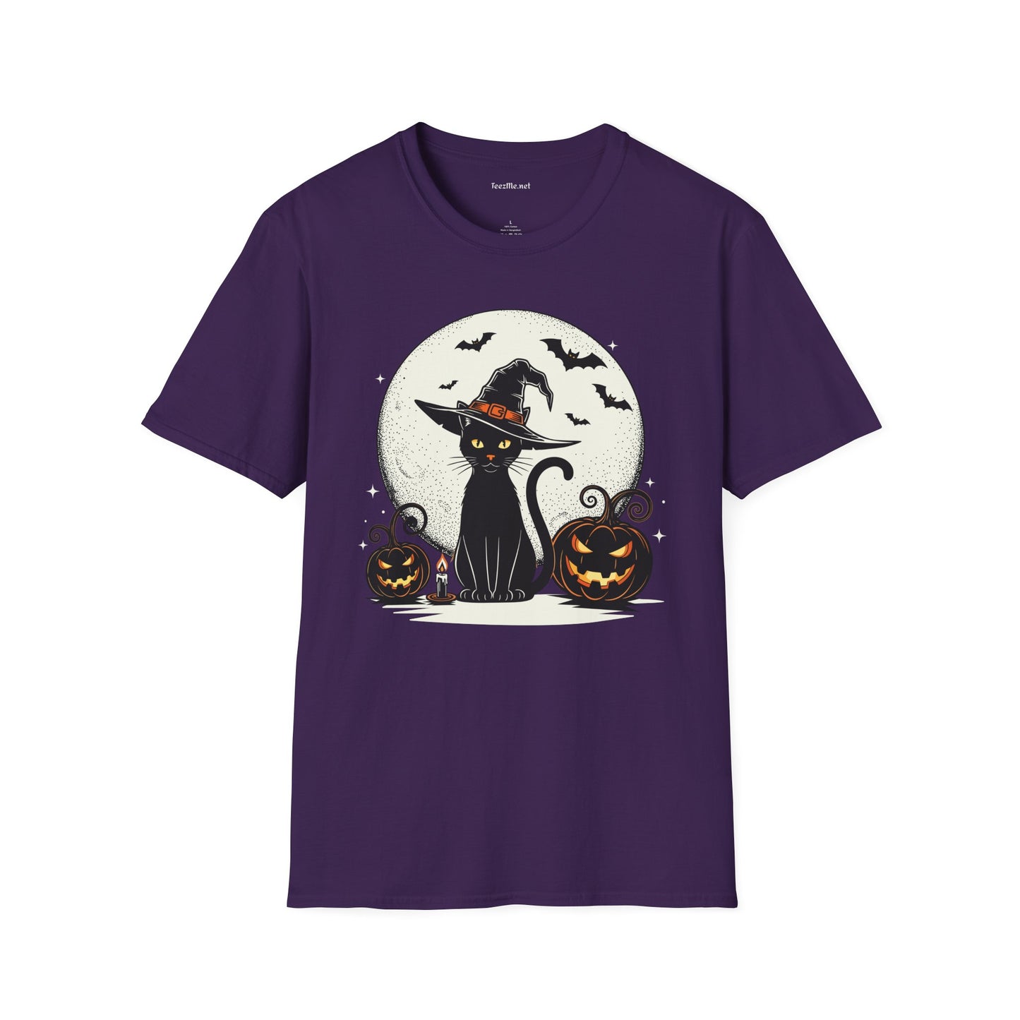 Cat with pumpkin Unisex Softstyle T-Shirt 100% Cotton Graphic