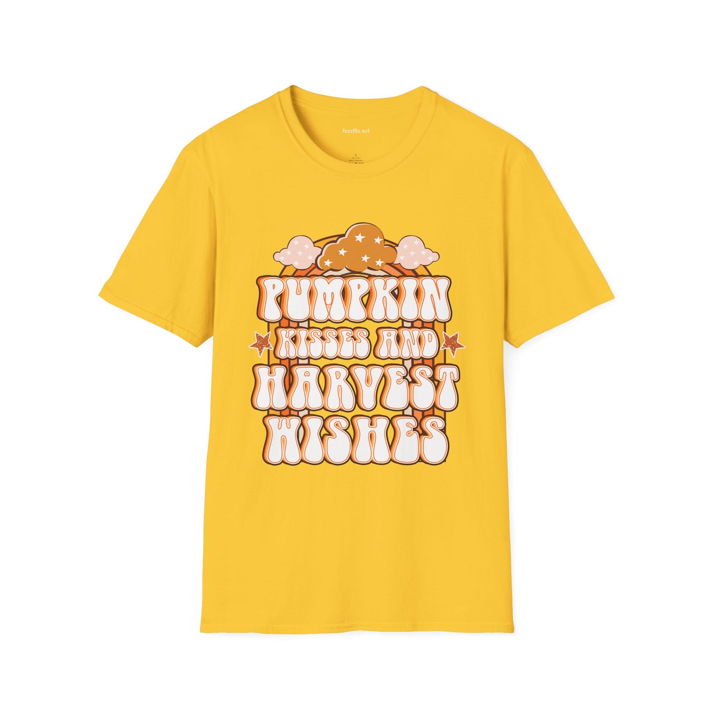 Pumpkin Kisses and Harvest Wishes 01 Unisex Soft T-Shirt 100% Cotton Graphic