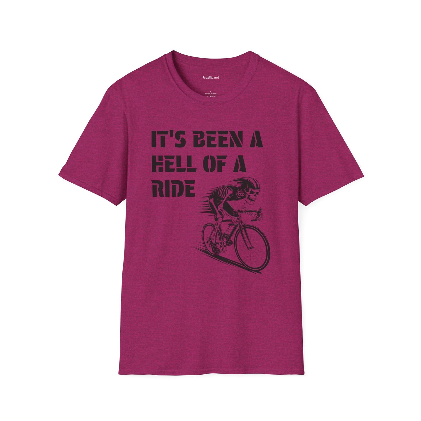 It's been a Hell of a Ride (skeleton on bicycle) Unisex Softstyle T-Shirt 100% Cotton Graphic