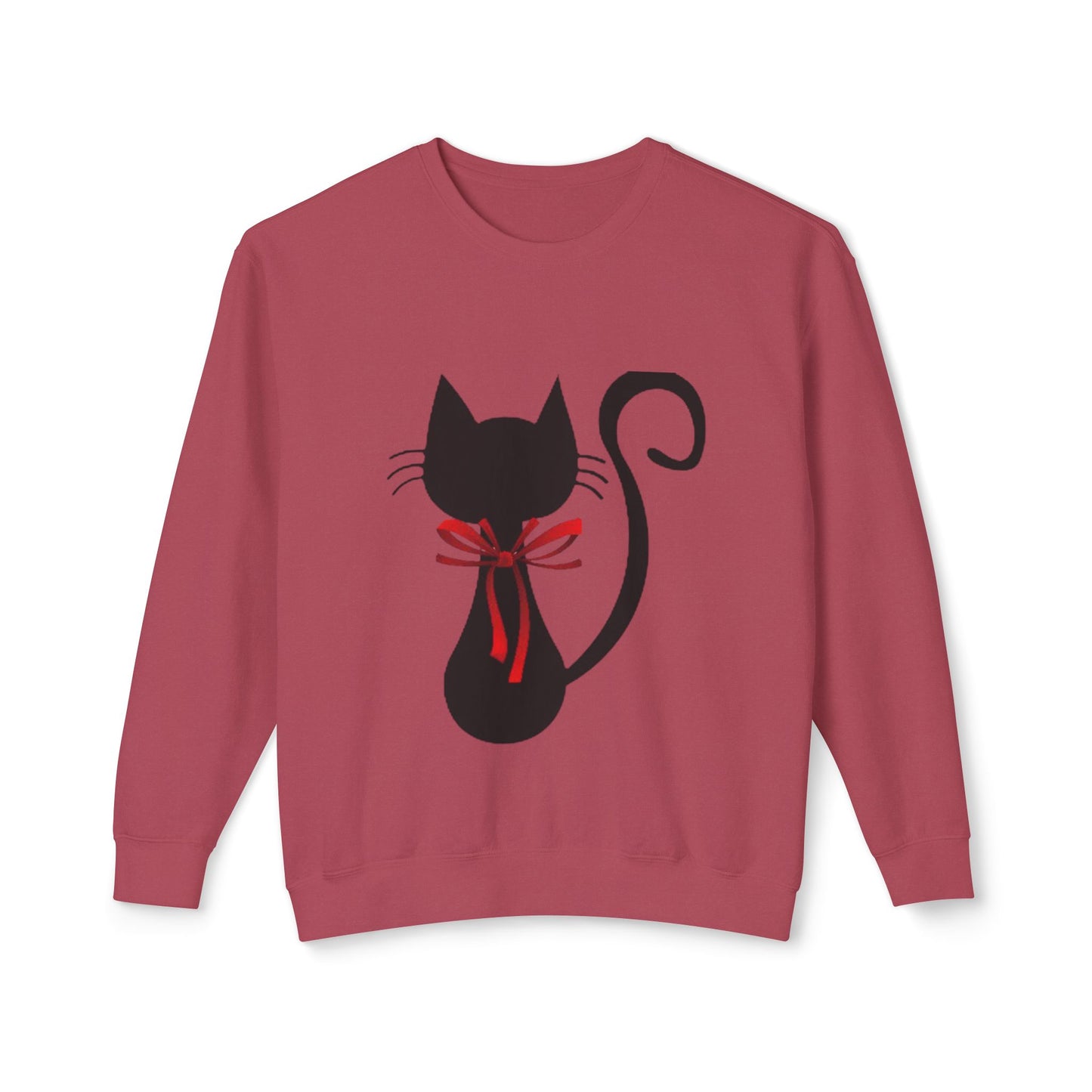 Cat with red bow - Unisex Lightweight Crewneck Sweatshirt