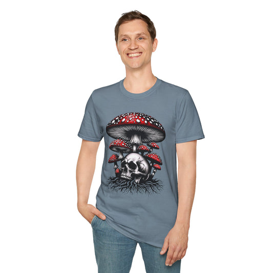 Skull with Mushroom Unisex Softstyle T-Shirt 100% Cotton Graphic