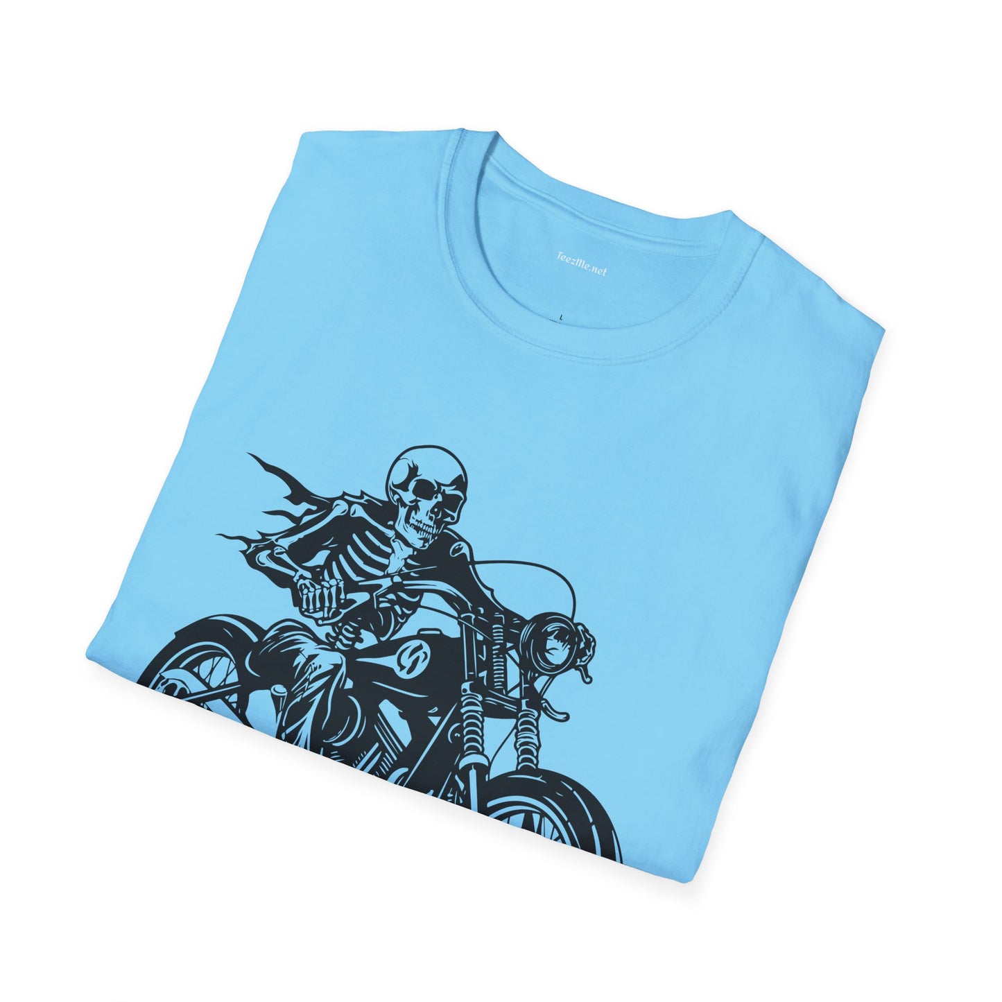 Skeleton Riding a Motorcycle Unisex Softstyle T-Shirt 100% Cotton Graphic