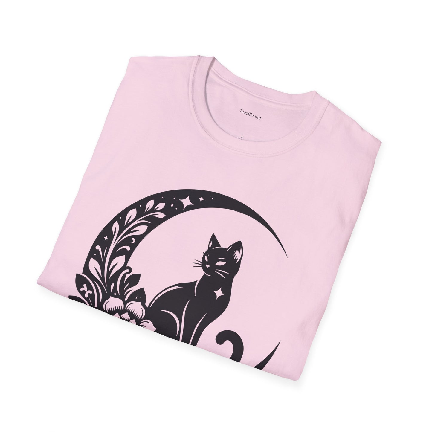 Crescent Moon Star Cat - Unisex Softstyle T-Shirt 100% Cotton Graphic