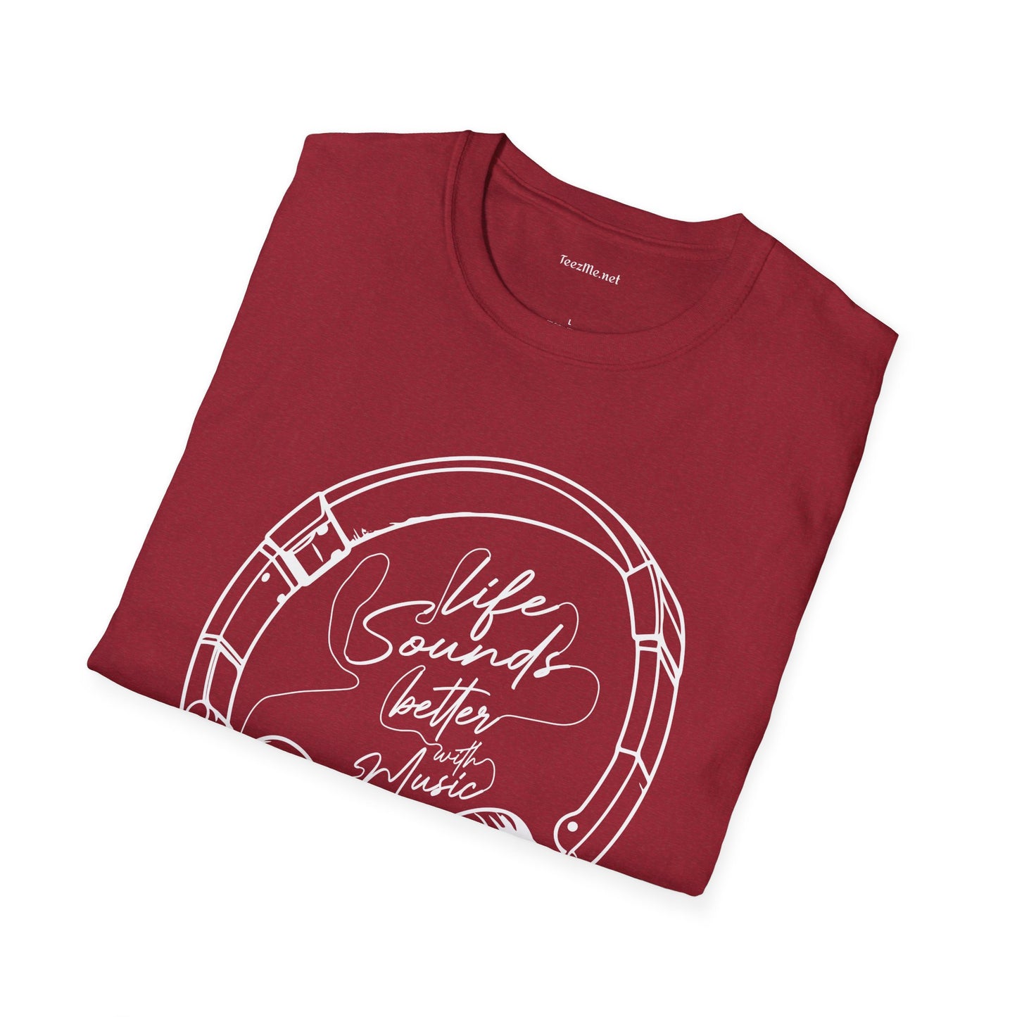 Life Sounds Better with Music (white) Unisex Softstyle T-Shirt 100% Cotton Graphic
