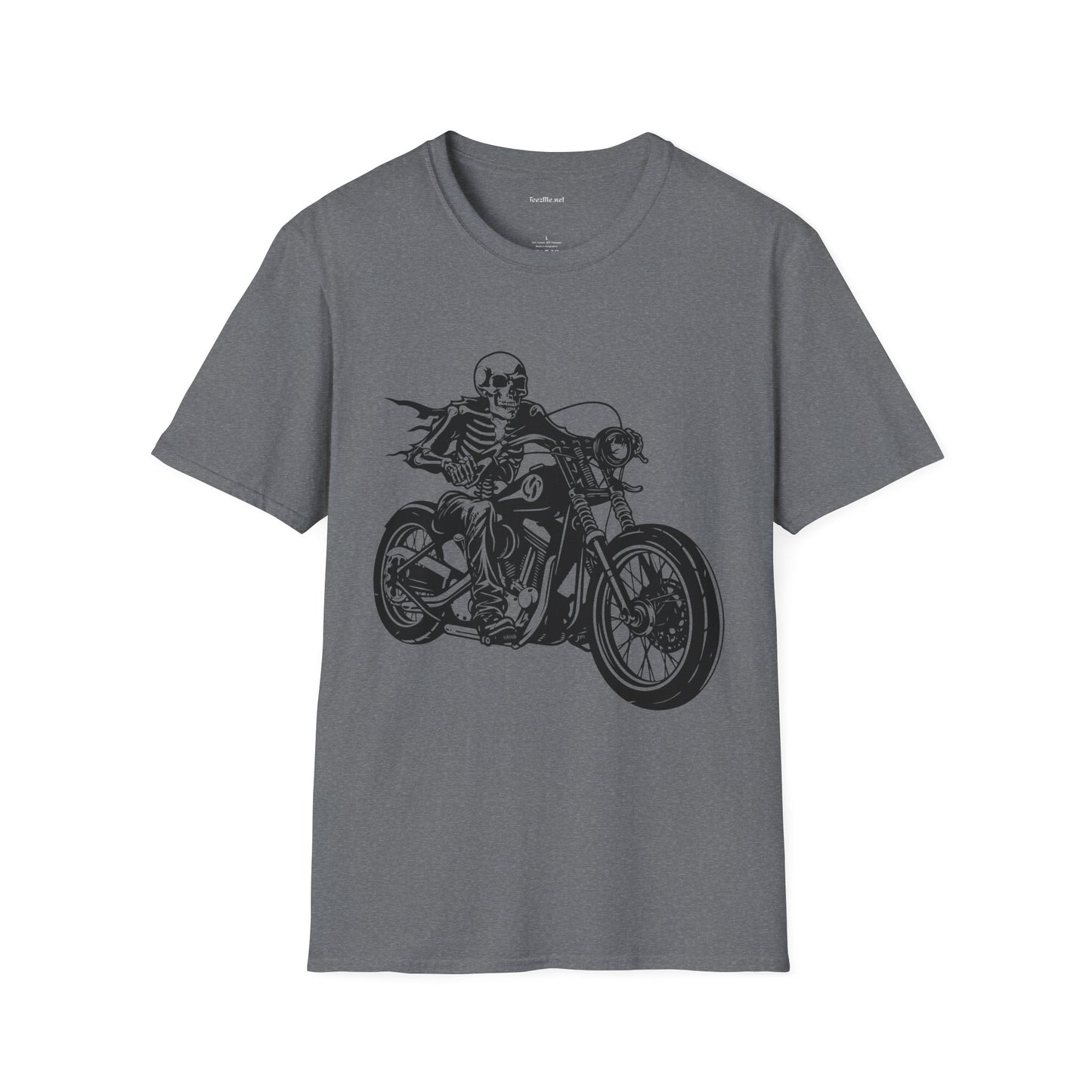 Skeleton Riding a Motorcycle Unisex Softstyle T-Shirt 100% Cotton Graphic