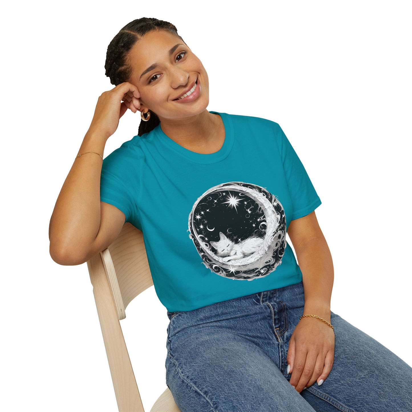 Moon Cat - Unisex Softstyle T-Shirt 100% Cotton Graphic