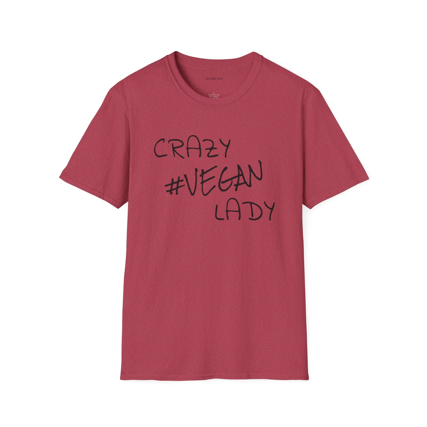 Crazy #Vegan Lady Unisex Softstyle T-Shirt 100% Cotton Graphic