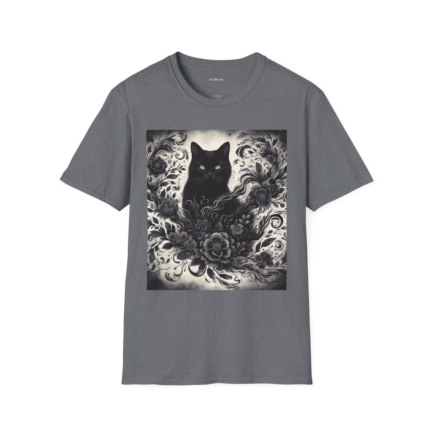 Black Cat Floral -Shirt 100% Cotton Graphic