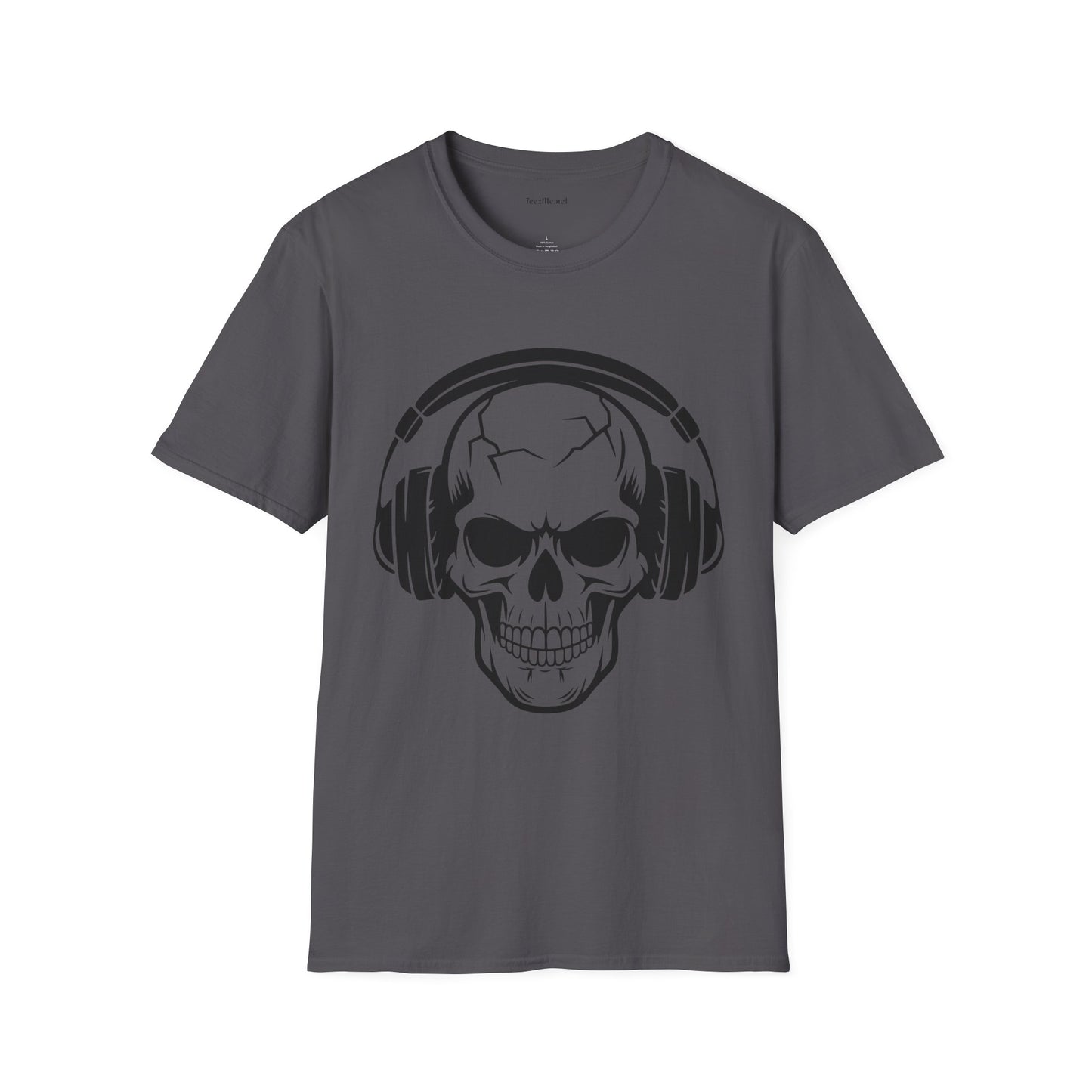 Skull wearing Headphones- Unisex Softstyle T-Shirt 100% Cotton Graphic