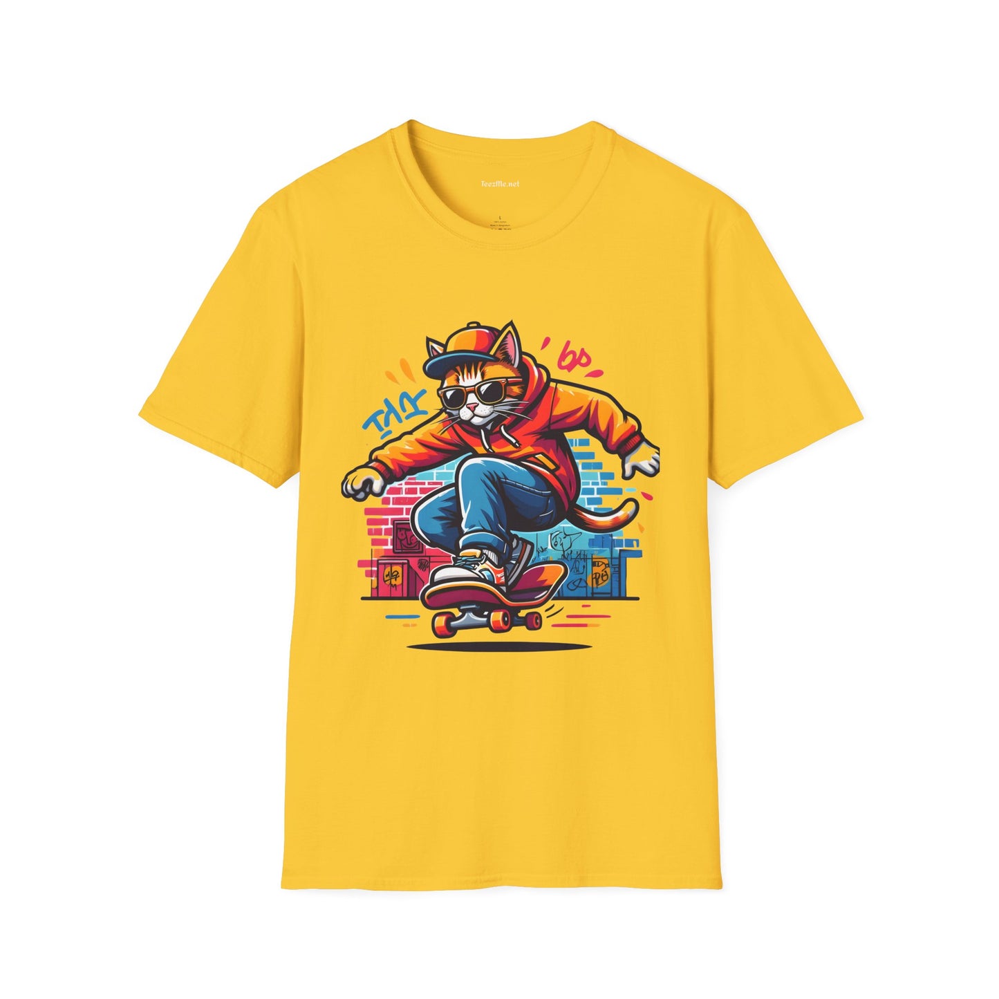 Skating Cool Cat (3) Unisex Softstyle T-Shirt 100% Cotton Graphic