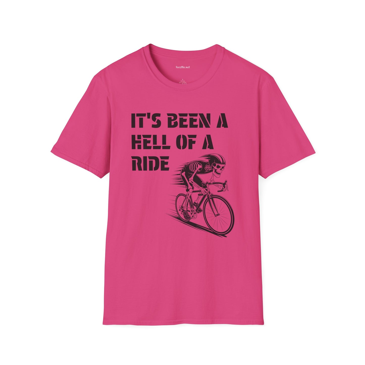 It's been a Hell of a Ride (skeleton on bicycle) Unisex Softstyle T-Shirt 100% Cotton Graphic
