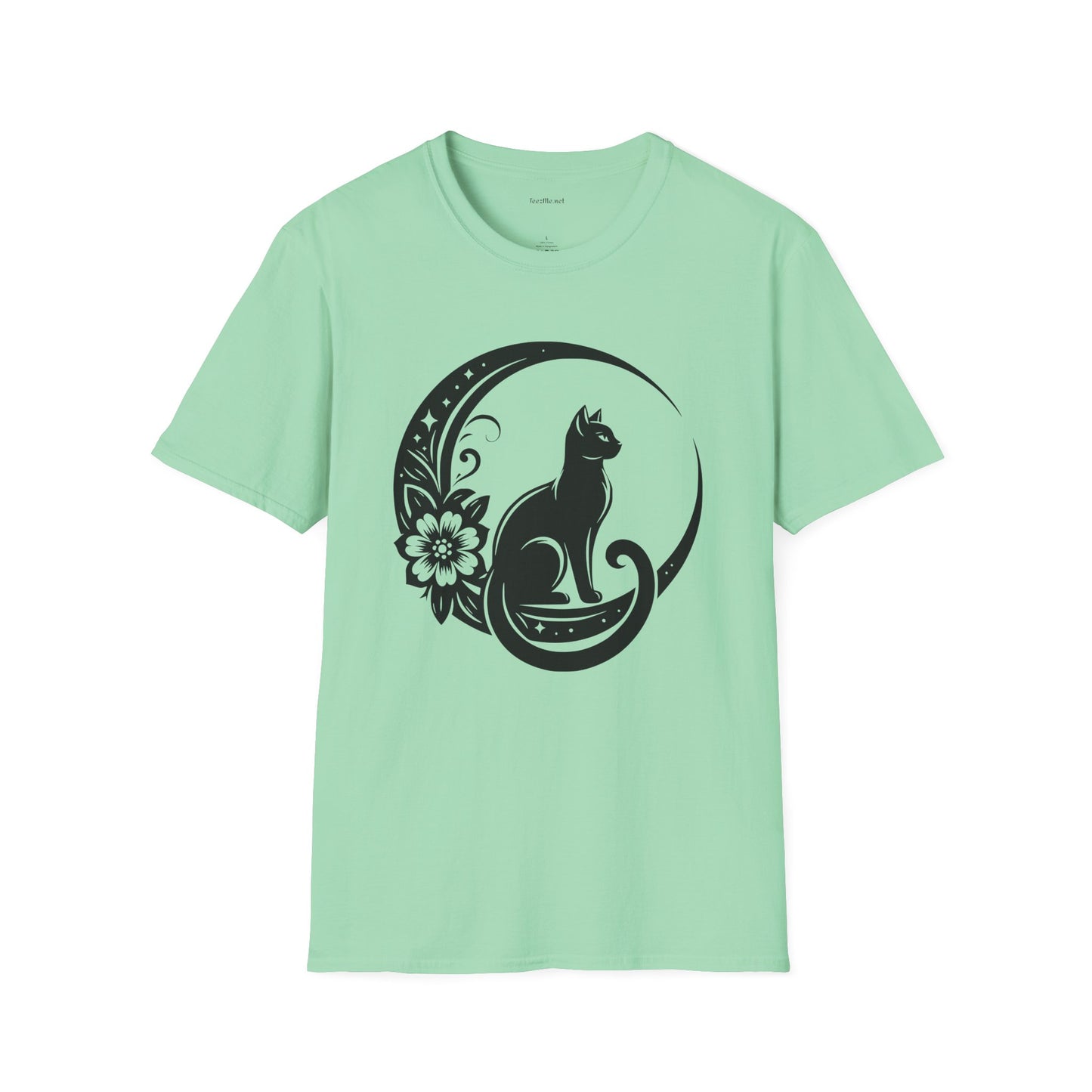 Crescent Moon Cat - Unisex Softstyle T-Shirt 100% Cotton Graphic