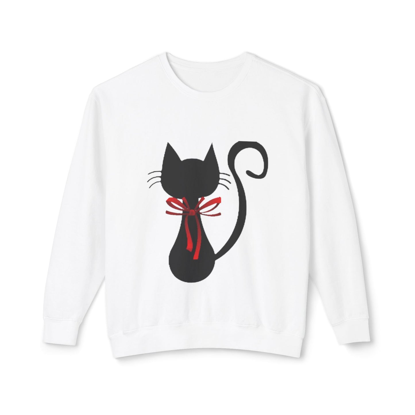 Cat with red bow - Unisex Lightweight Crewneck Sweatshirt