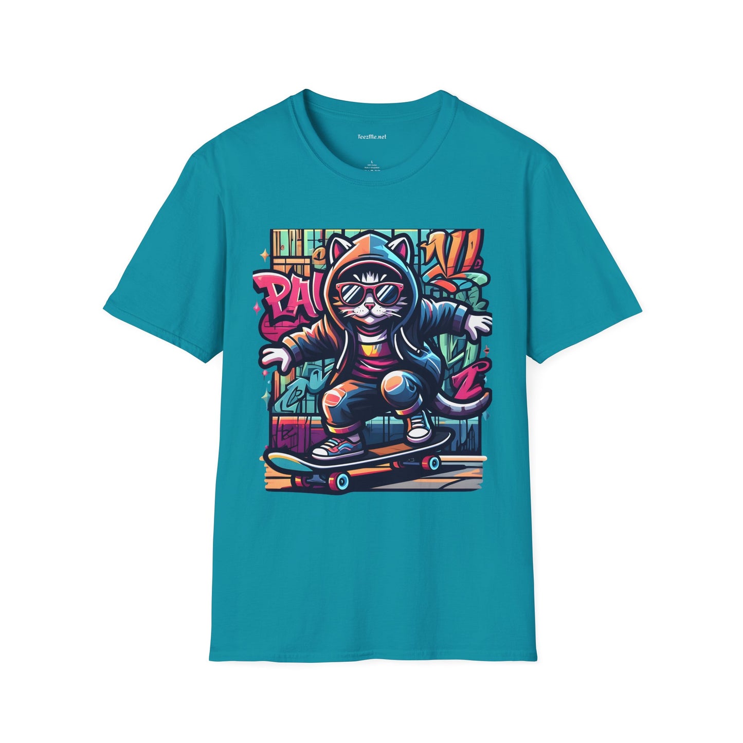 Skating Cool Cat (1) Unisex Softstyle T-Shirt 100% Cotton Graphic