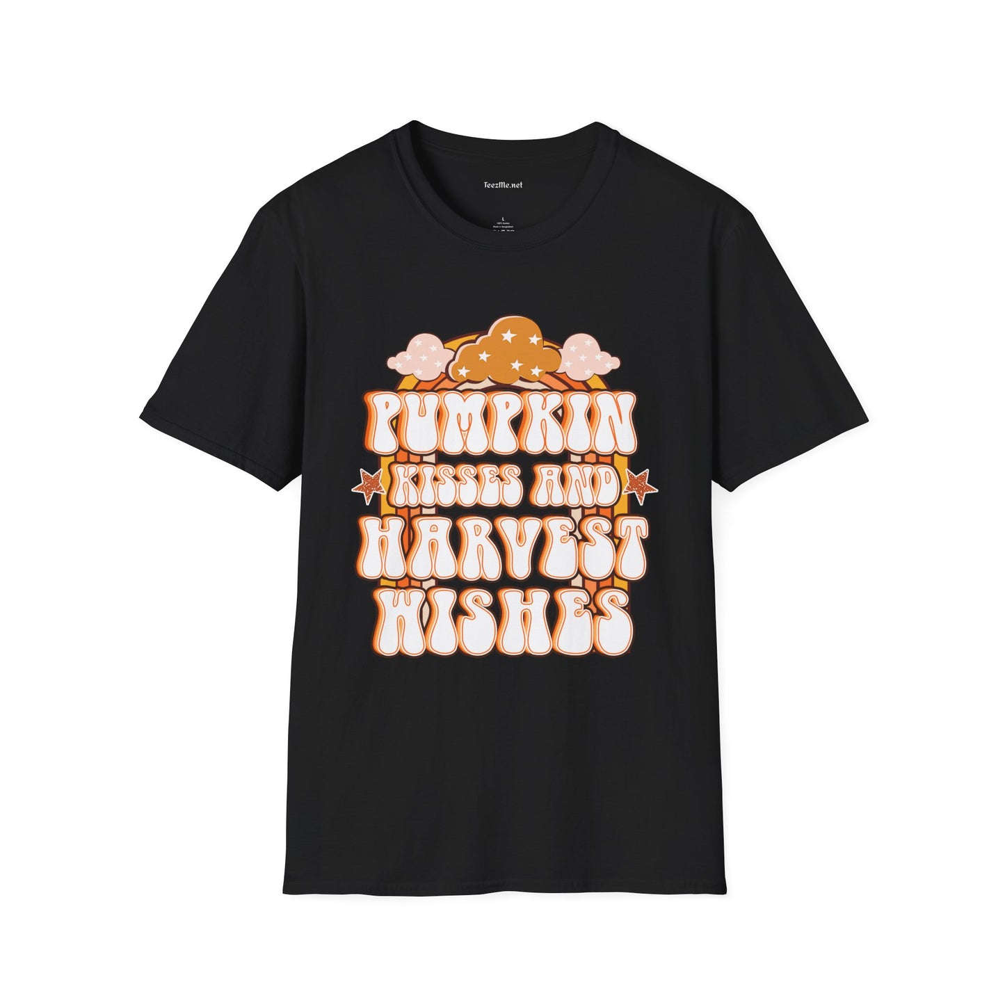 Pumpkin Kisses and Harvest Wishes 01 Unisex Soft T-Shirt 100% Cotton Graphic