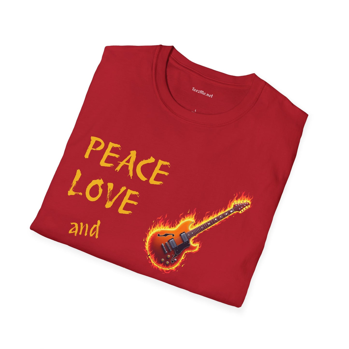Peace Love and Rock'n Roll - Unisex Softstyle T-Shirt 100% Cotton Graphic