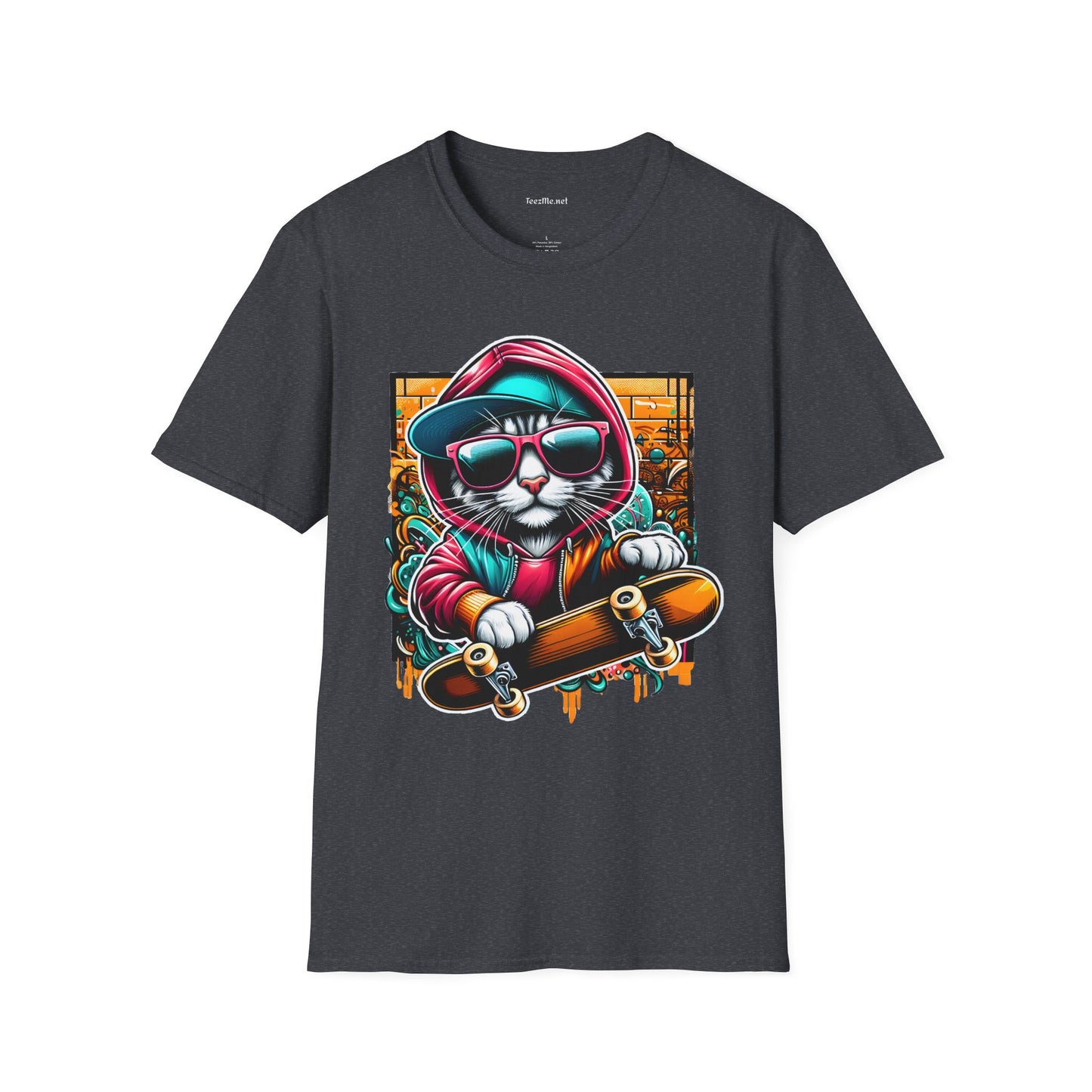 Skating Cool Cat (2) Unisex Softstyle T-Shirt 100% Cotton Graphic