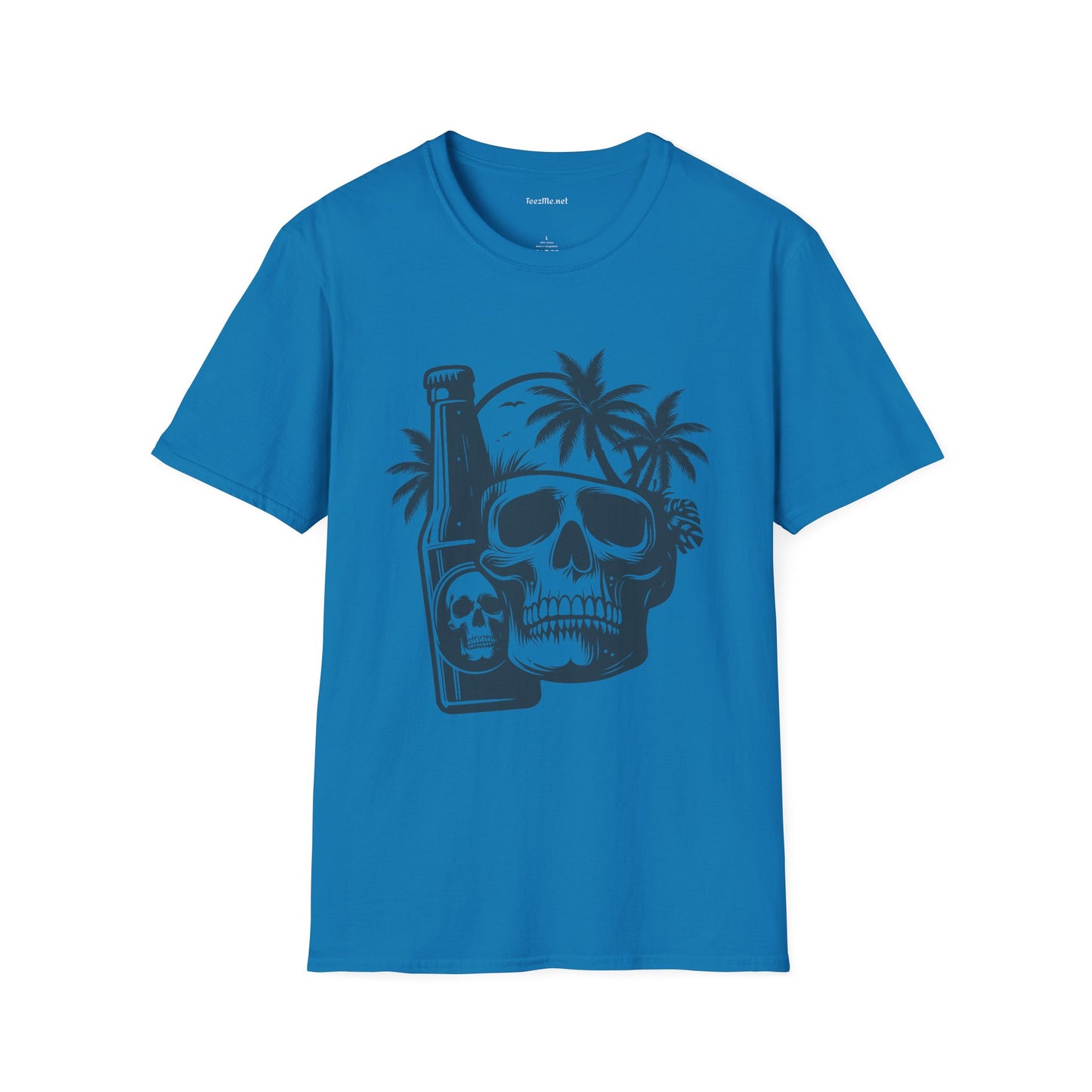 Skull with Beer 01 Unisex Softstyle T-Shirt 100% Cotton