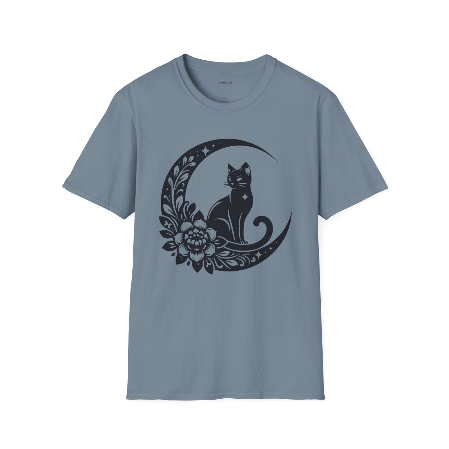 Crescent Moon Star Cat - Unisex Softstyle T-Shirt 100% Cotton Graphic