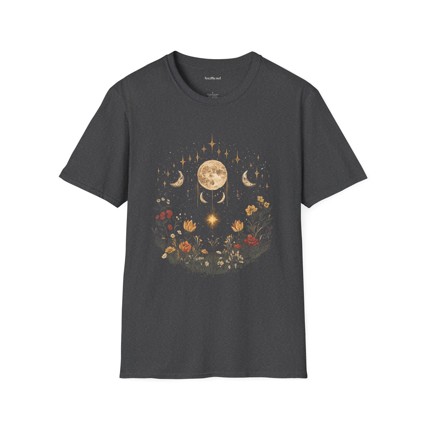 BOHO Moon Floral1 Unisex Softstyle T-Shirt 100% Cotton Graphic