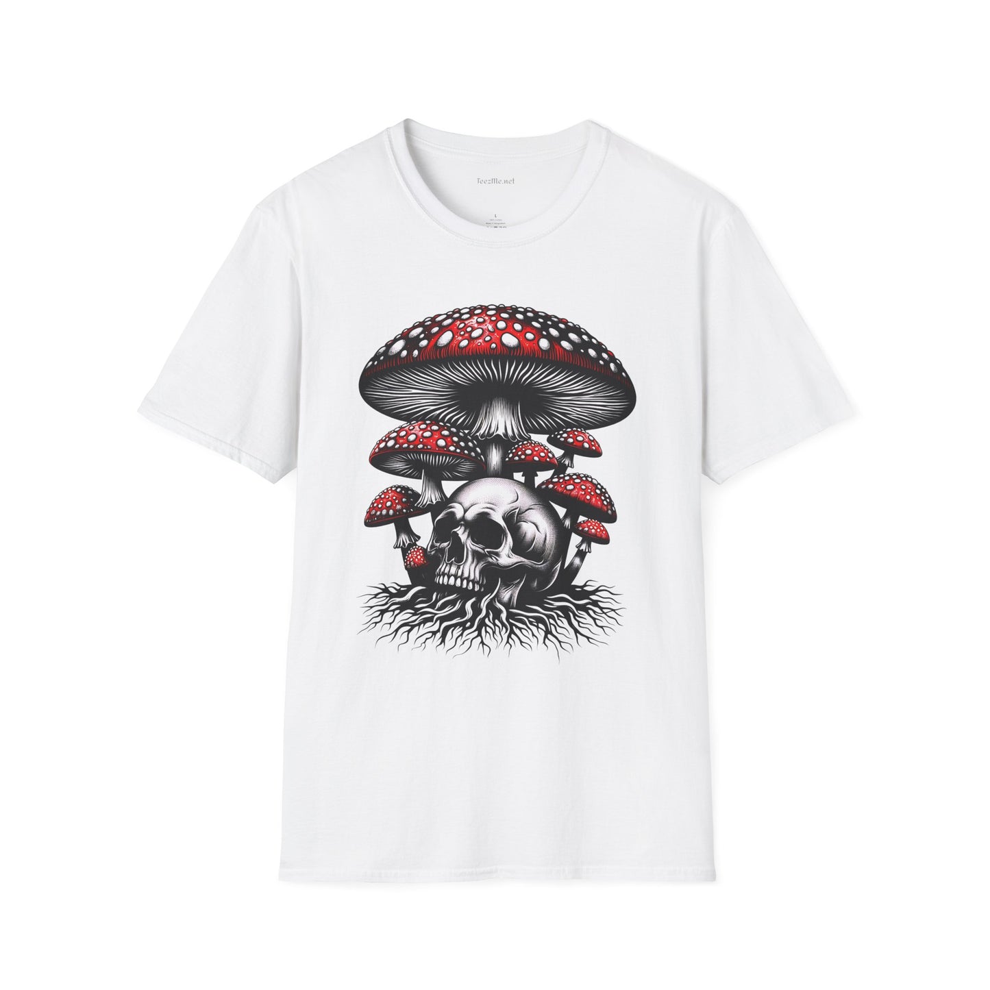 Skull with Mushroom Unisex Softstyle T-Shirt 100% Cotton Graphic