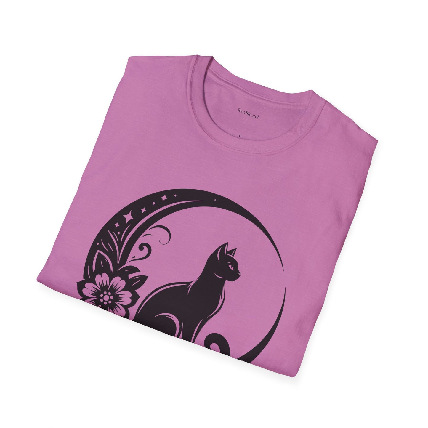 Crescent Moon Cat - Unisex Softstyle T-Shirt 100% Cotton Graphic