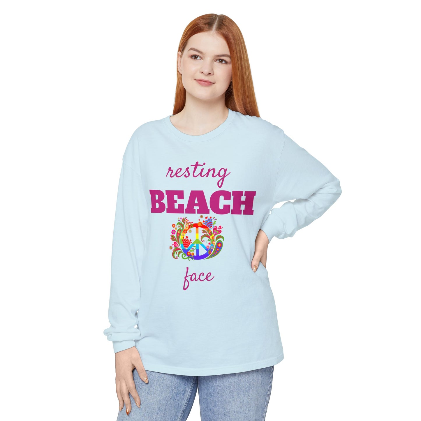 Resting Beach Face - Unisex Garment-dyed Long Sleeve T-Shirt
