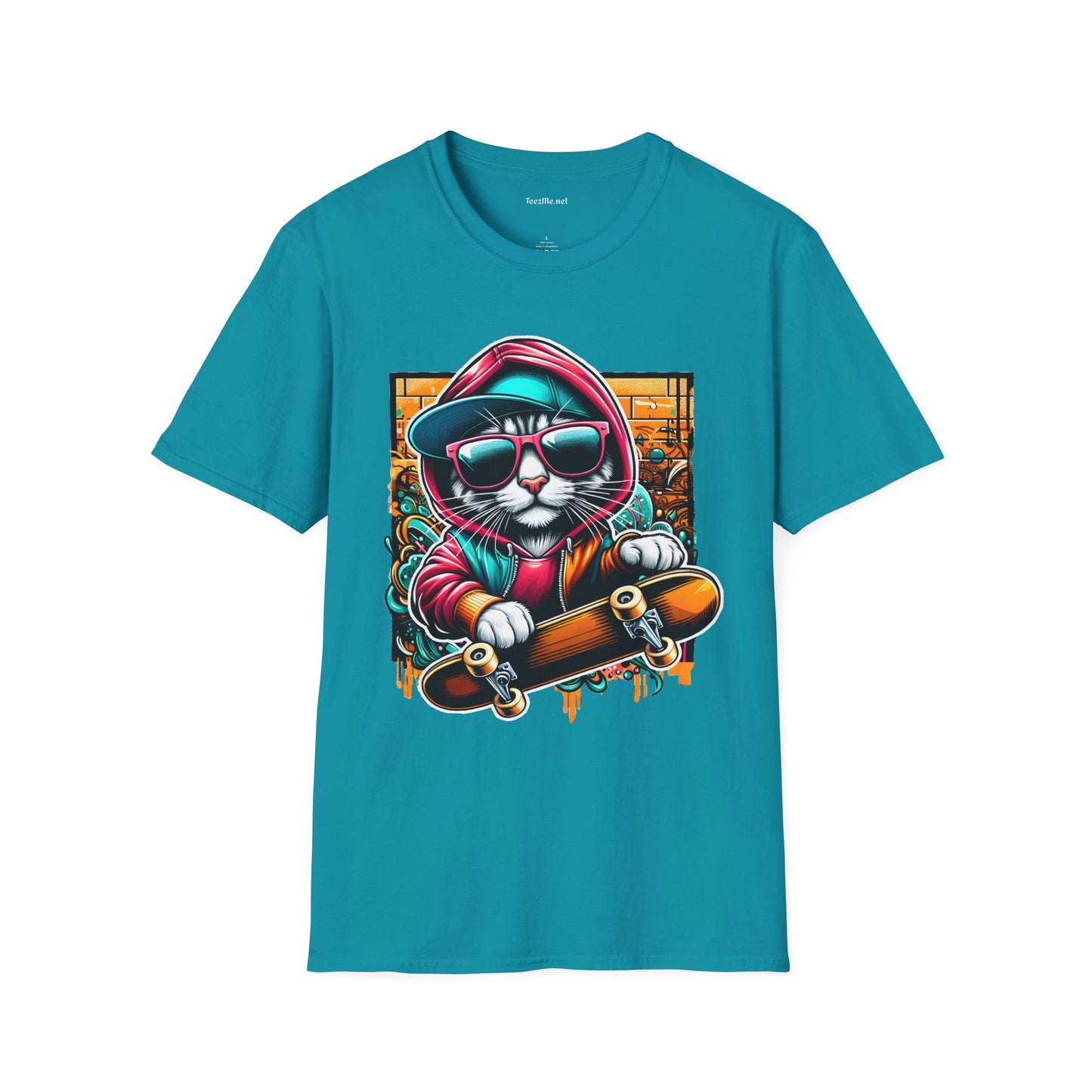 Skating Cool Cat (2) Unisex Softstyle T-Shirt 100% Cotton Graphic