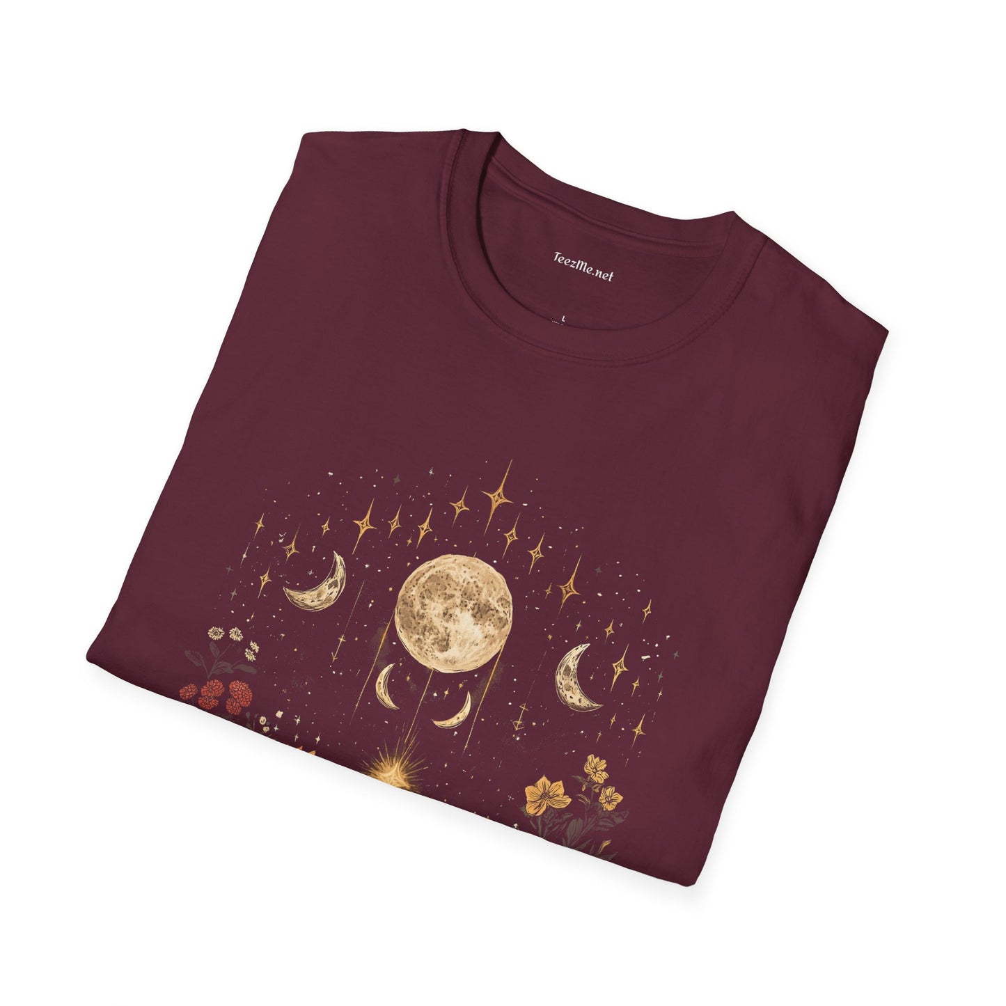 BOHO Moon Floral1 Unisex Softstyle T-Shirt 100% Cotton Graphic