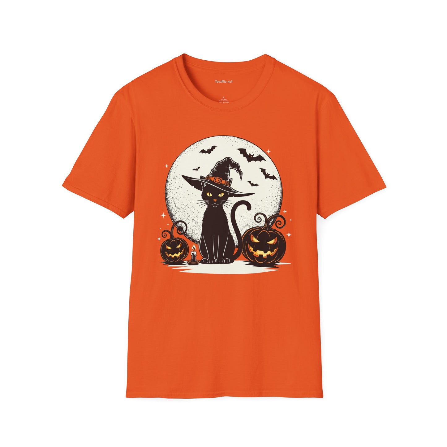 Cat with pumpkin Unisex Softstyle T-Shirt 100% Cotton Graphic