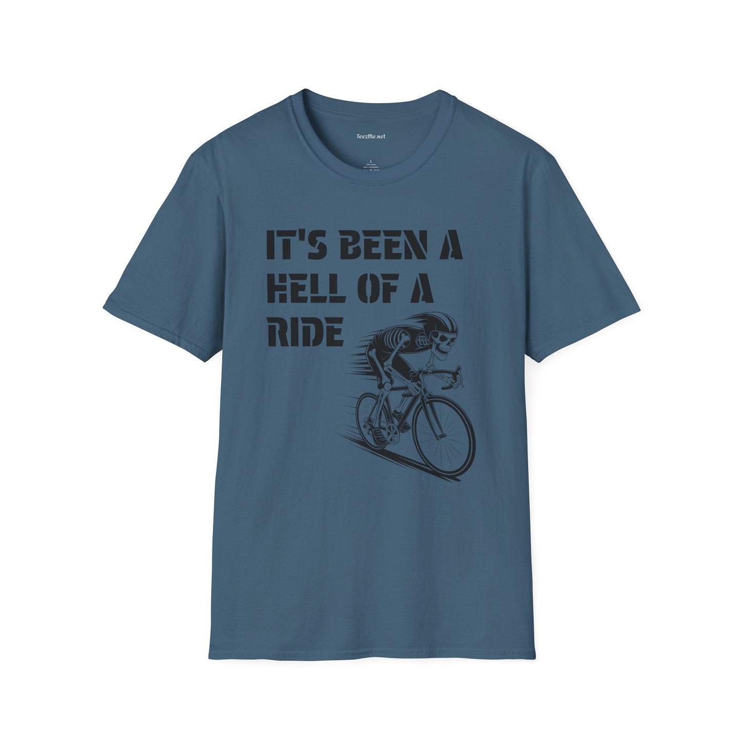 It's been a Hell of a Ride (skeleton on bicycle) Unisex Softstyle T-Shirt 100% Cotton Graphic