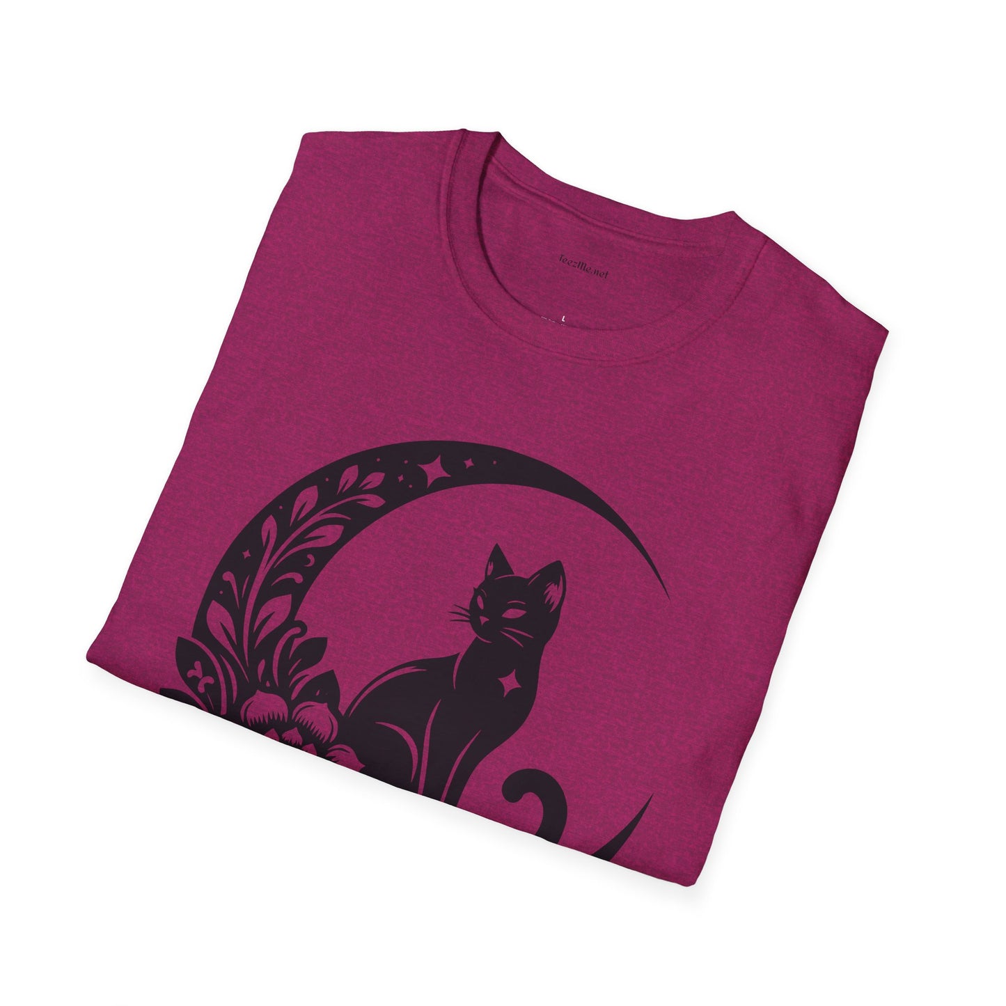 Crescent Moon Star Cat - Unisex Softstyle T-Shirt 100% Cotton Graphic
