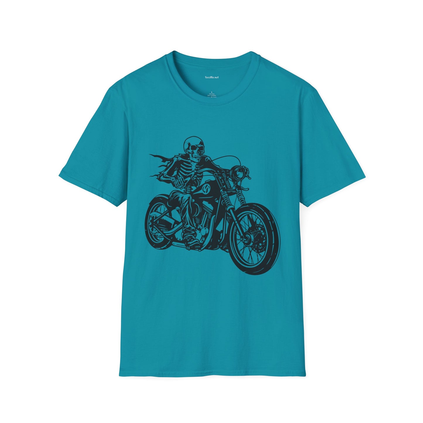 Skeleton Riding a Motorcycle Unisex Softstyle T-Shirt 100% Cotton Graphic