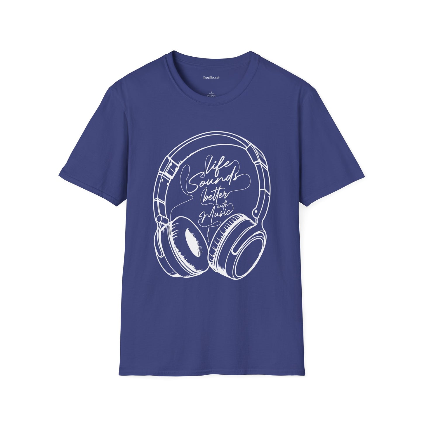 Life Sounds Better with Music (white) Unisex Softstyle T-Shirt 100% Cotton Graphic