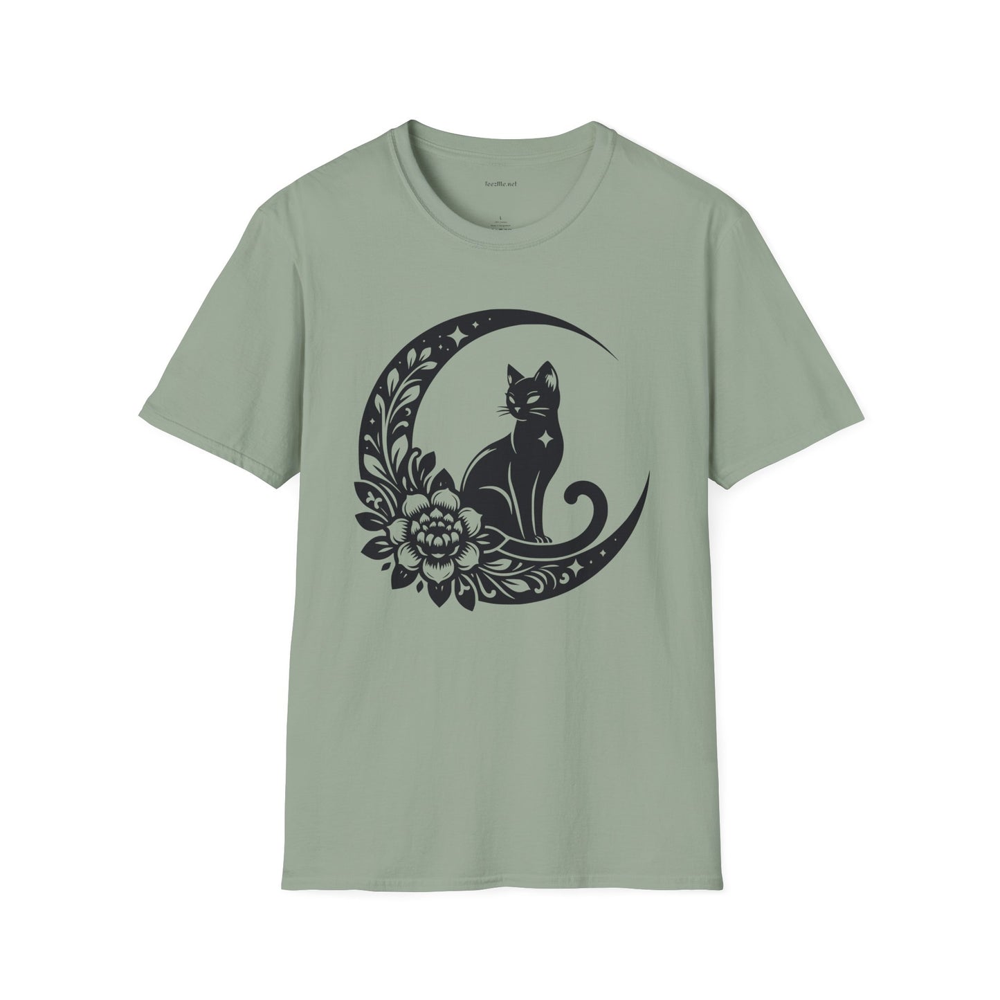 Crescent Moon Star Cat - Unisex Softstyle T-Shirt 100% Cotton Graphic