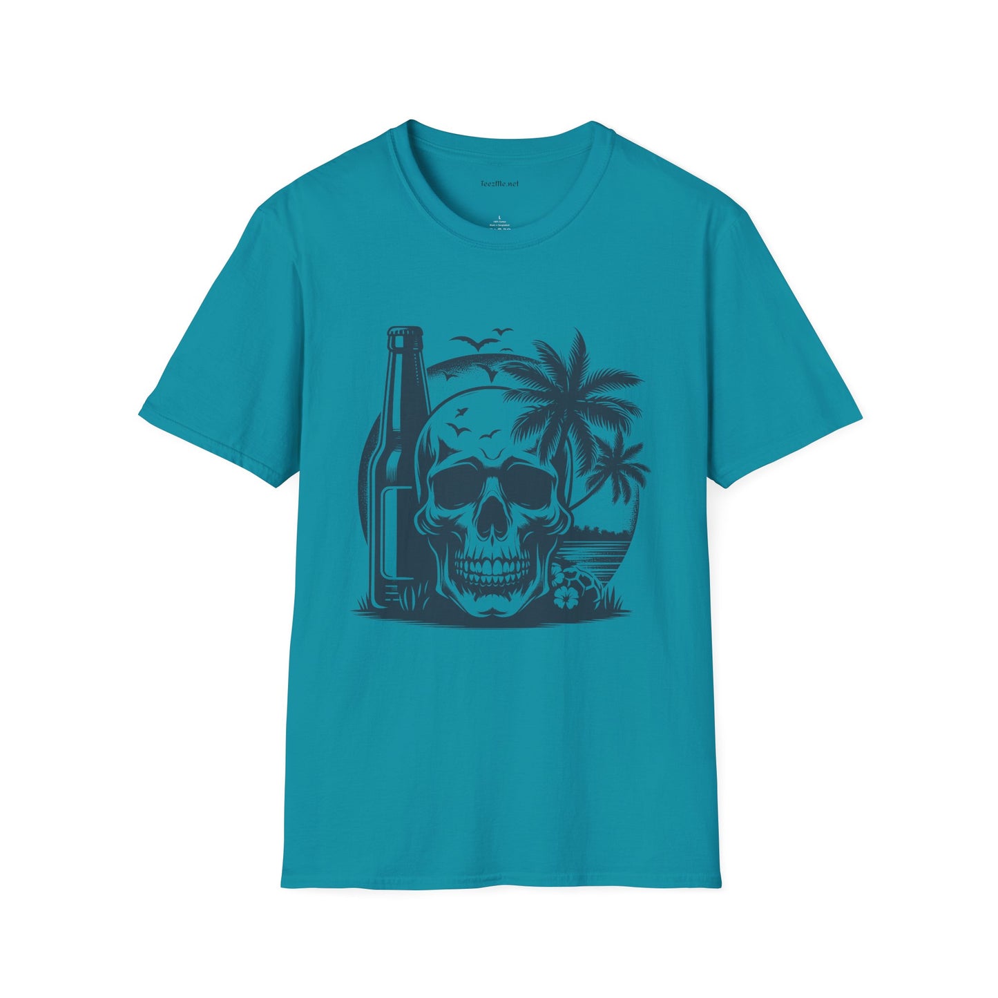Skull with Beer 02 Unisex Softstyle T-Shirt 100% Cotton