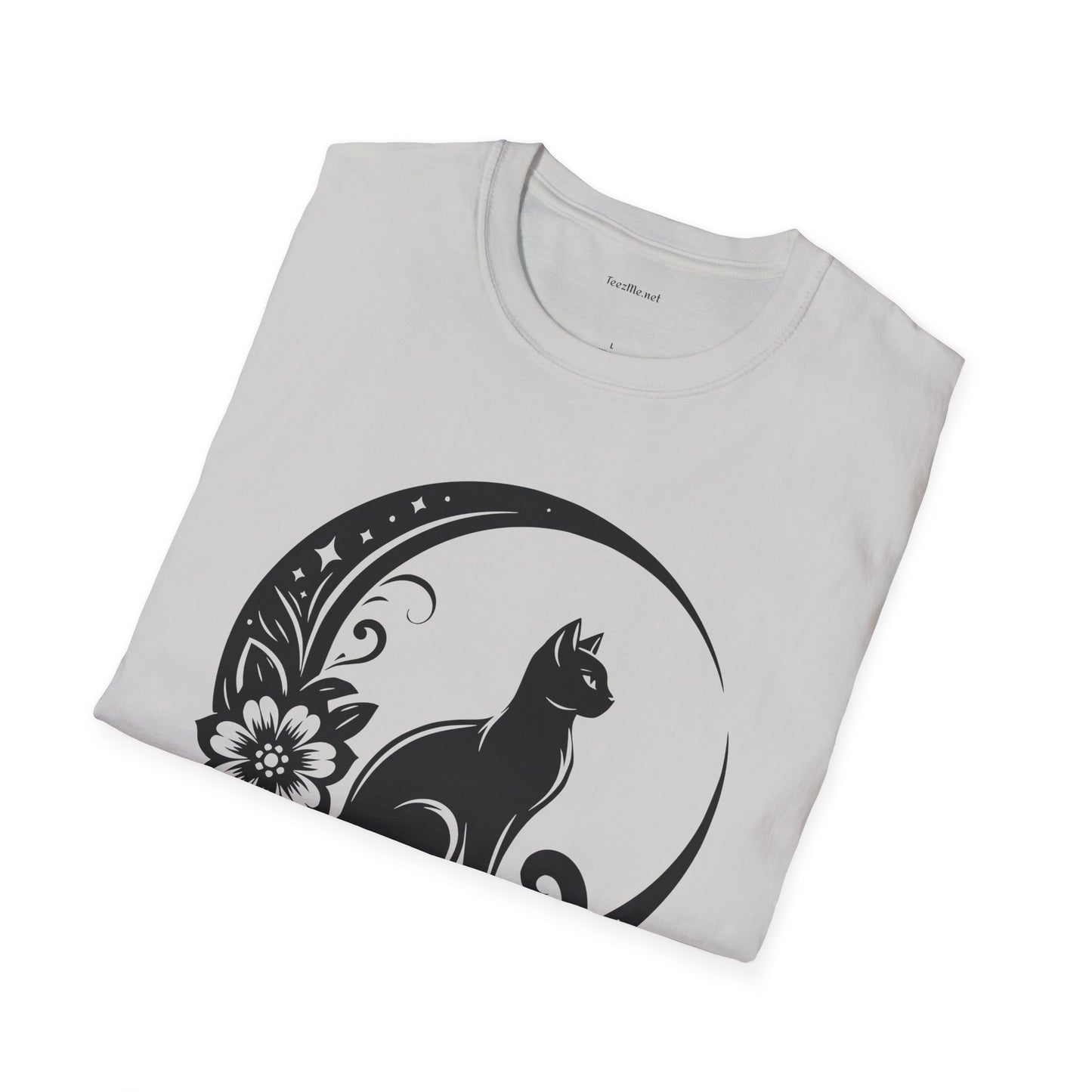 Crescent Moon Cat - Unisex Softstyle T-Shirt 100% Cotton Graphic