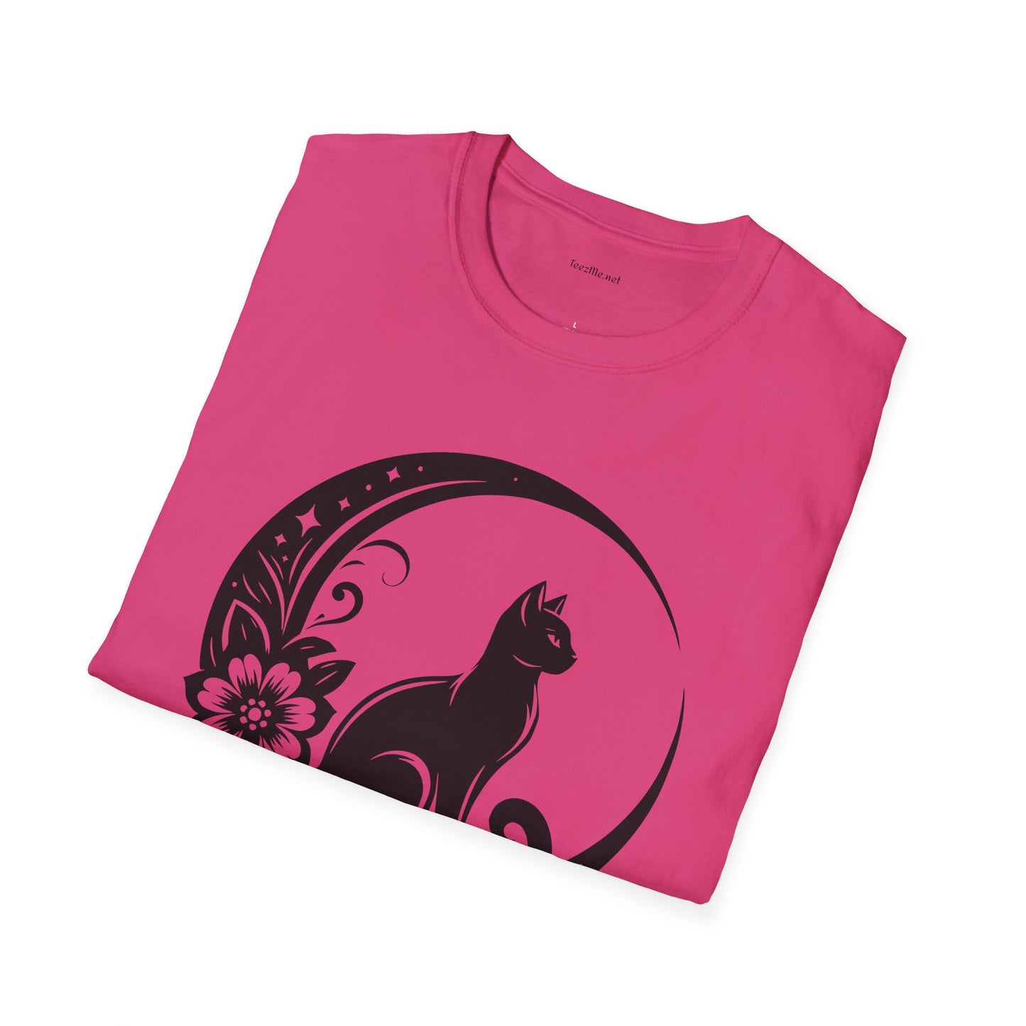 Crescent Moon Cat - Unisex Softstyle T-Shirt 100% Cotton Graphic