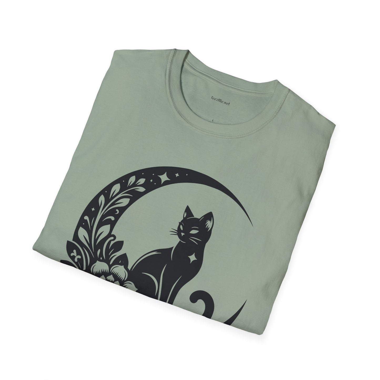 Crescent Moon Star Cat - Unisex Softstyle T-Shirt 100% Cotton Graphic
