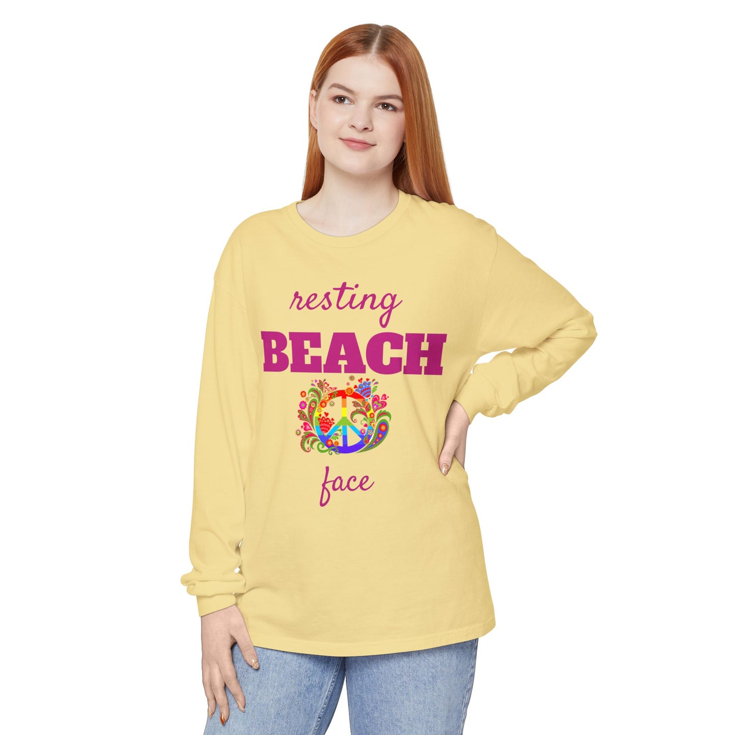 Resting Beach Face - Unisex Garment-dyed Long Sleeve T-Shirt