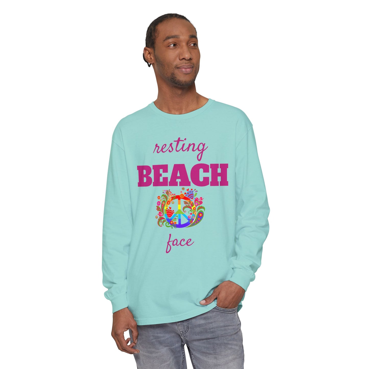Resting Beach Face - Unisex Garment-dyed Long Sleeve T-Shirt