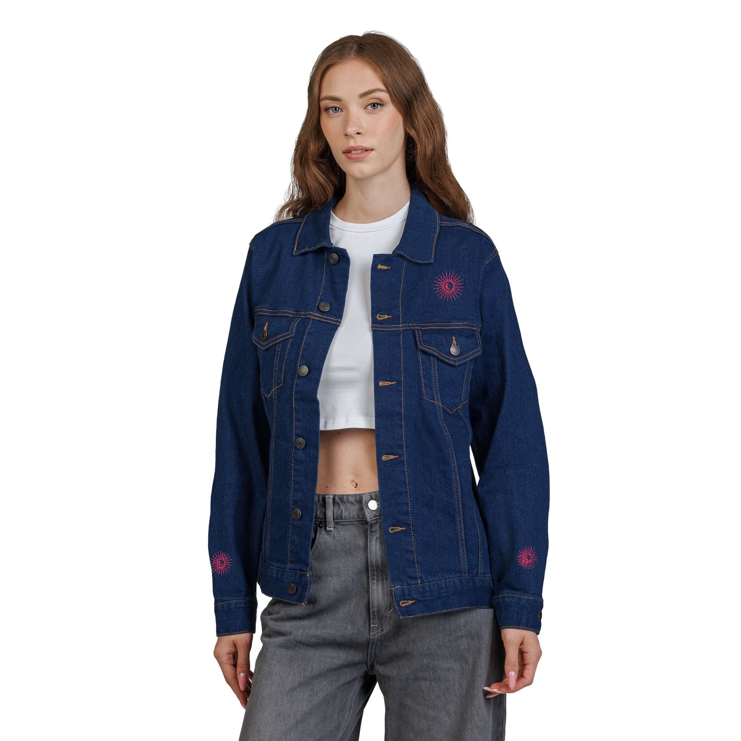 Sun and Moon Pink Unisex Denim Jacket (Embroidery)