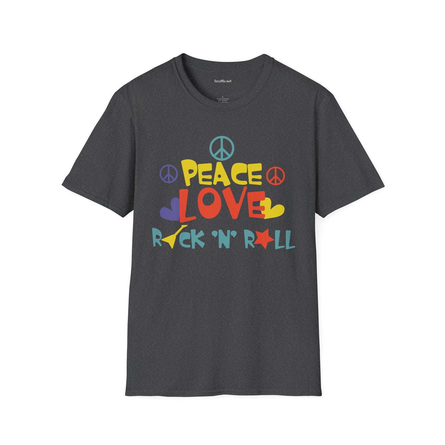 Peace Love Rock 'N Roll Unisex Softstyle T-Shirt 100% Cotton Graphic