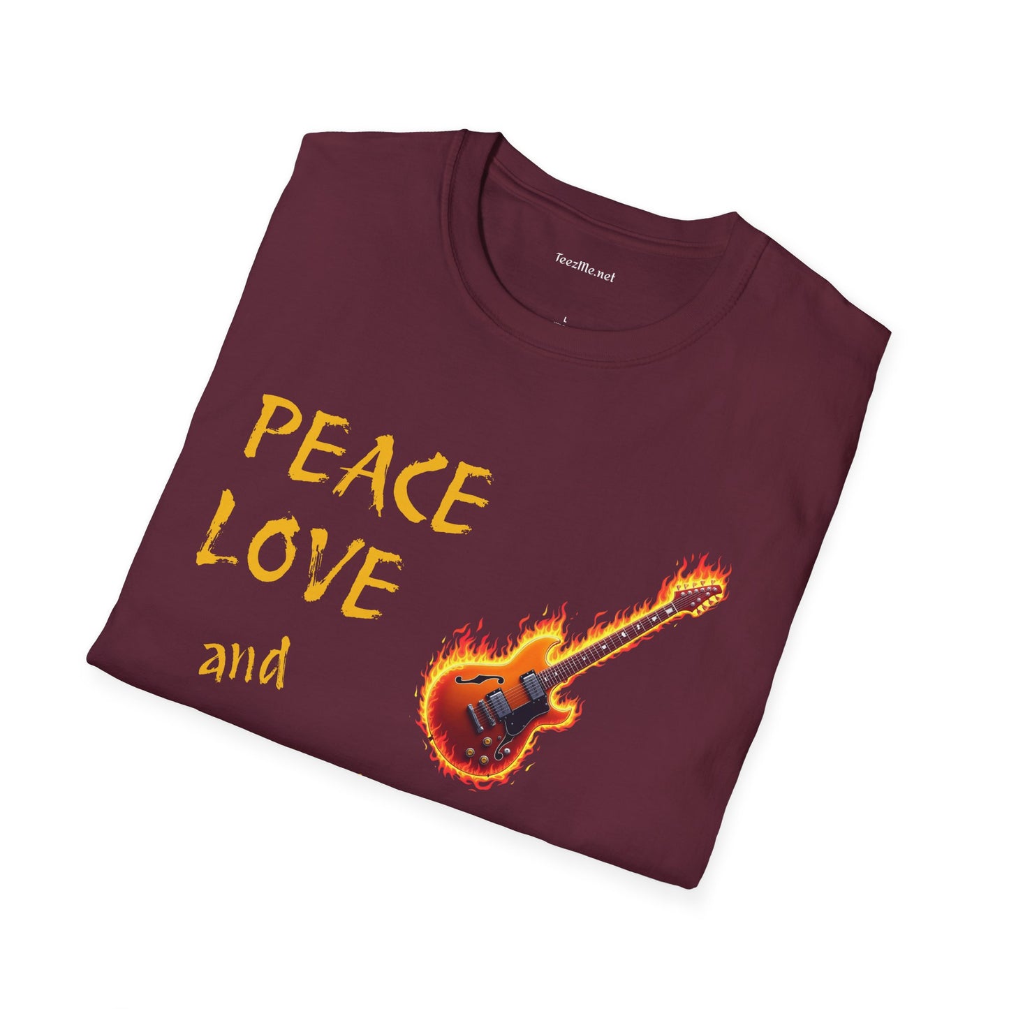 Peace Love and Rock'n Roll - Unisex Softstyle T-Shirt 100% Cotton Graphic