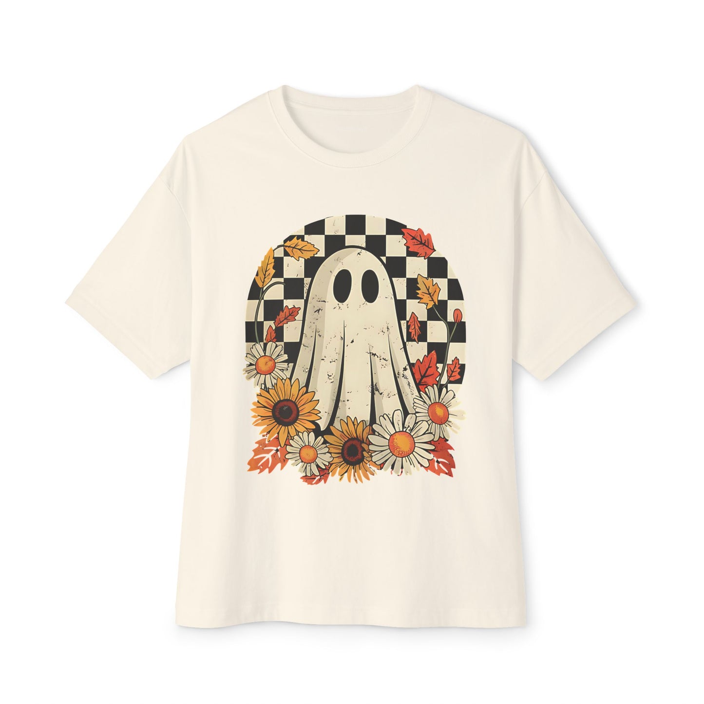 Floral Halloween Fall Ghost Unisex Oversized Boxy Tee