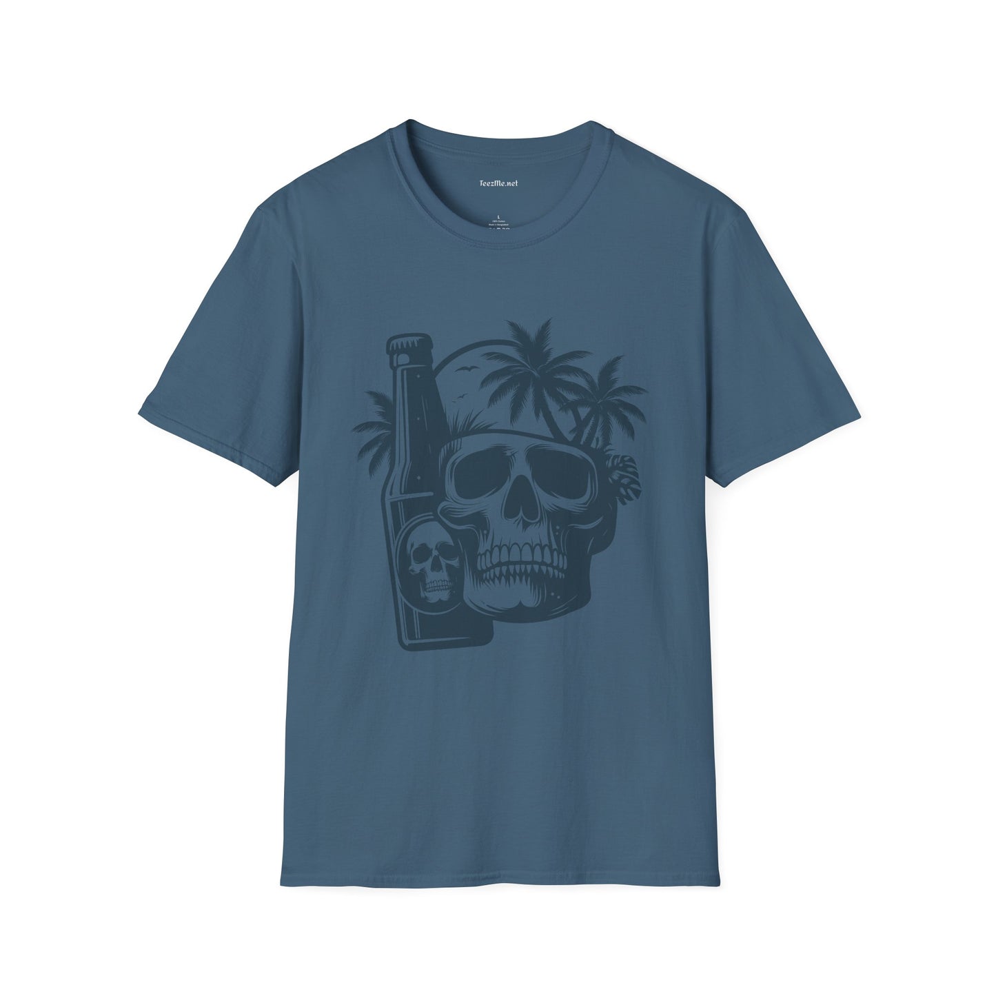 Skull with Beer 01 Unisex Softstyle T-Shirt 100% Cotton