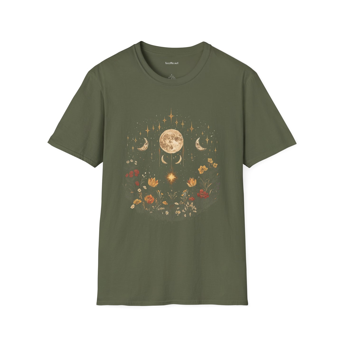 BOHO Moon Floral1 Unisex Softstyle T-Shirt 100% Cotton Graphic