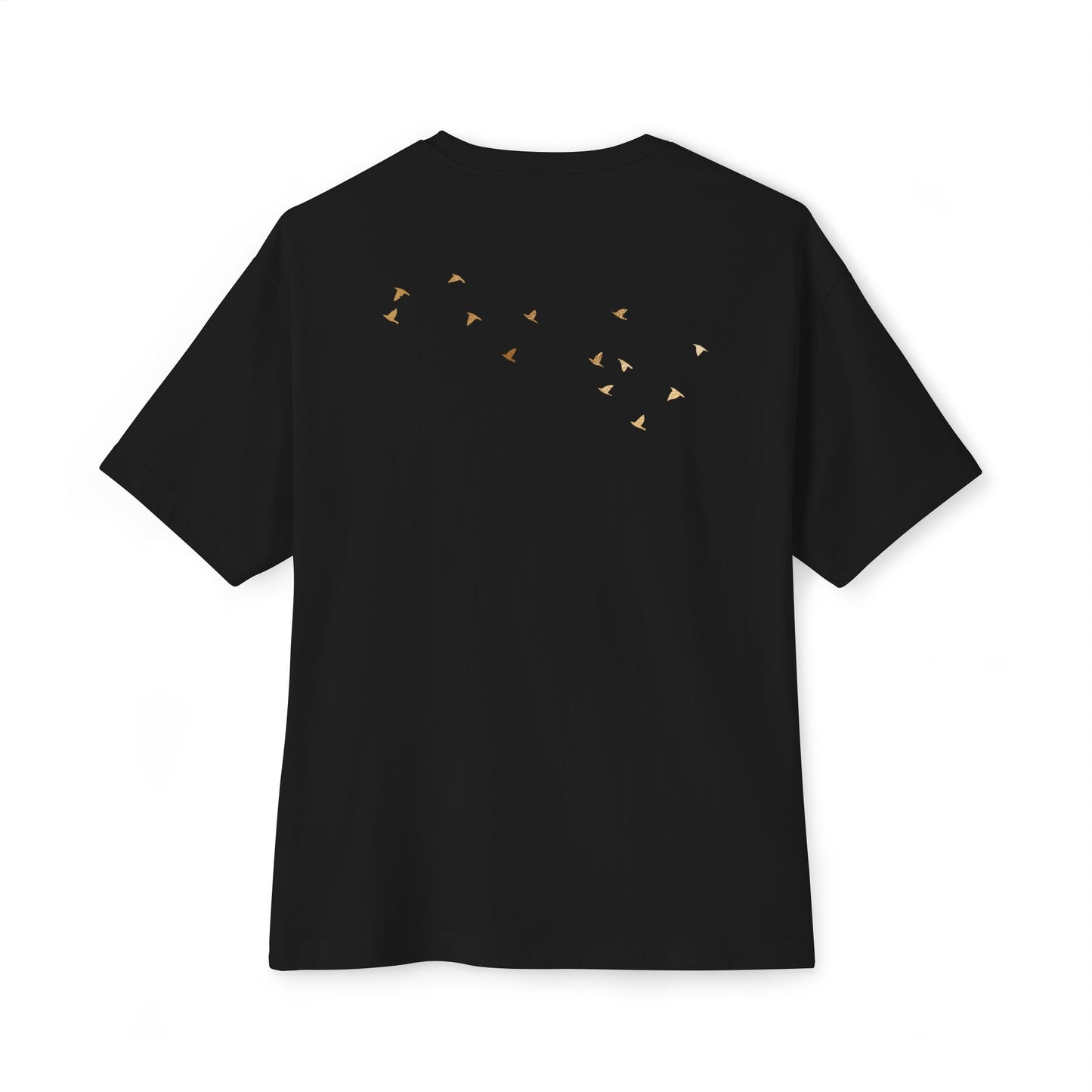Gold Birds in flight (front&back) - Unisex Oversized Boxy Tee